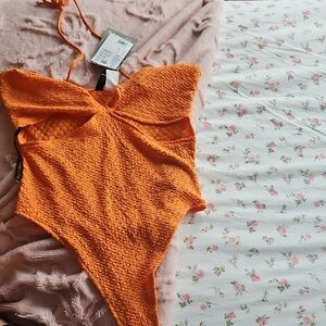 Orange Textured One-Piece Bodysuit